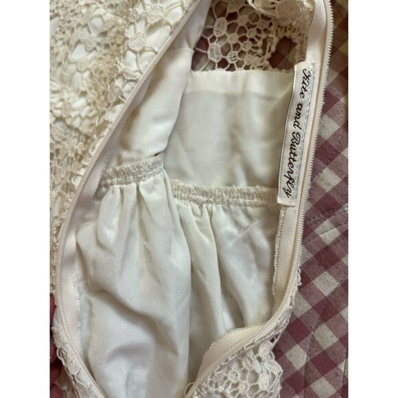 Kite & Butterfly Ivory Crochet Lace Wedding Gown, Train, Deep V, 3/4 Sleeve SZ M - Picture 11 of 16